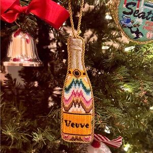 Hand-Stitched Needlepoint Ornament - Bargello Veuve Bottle